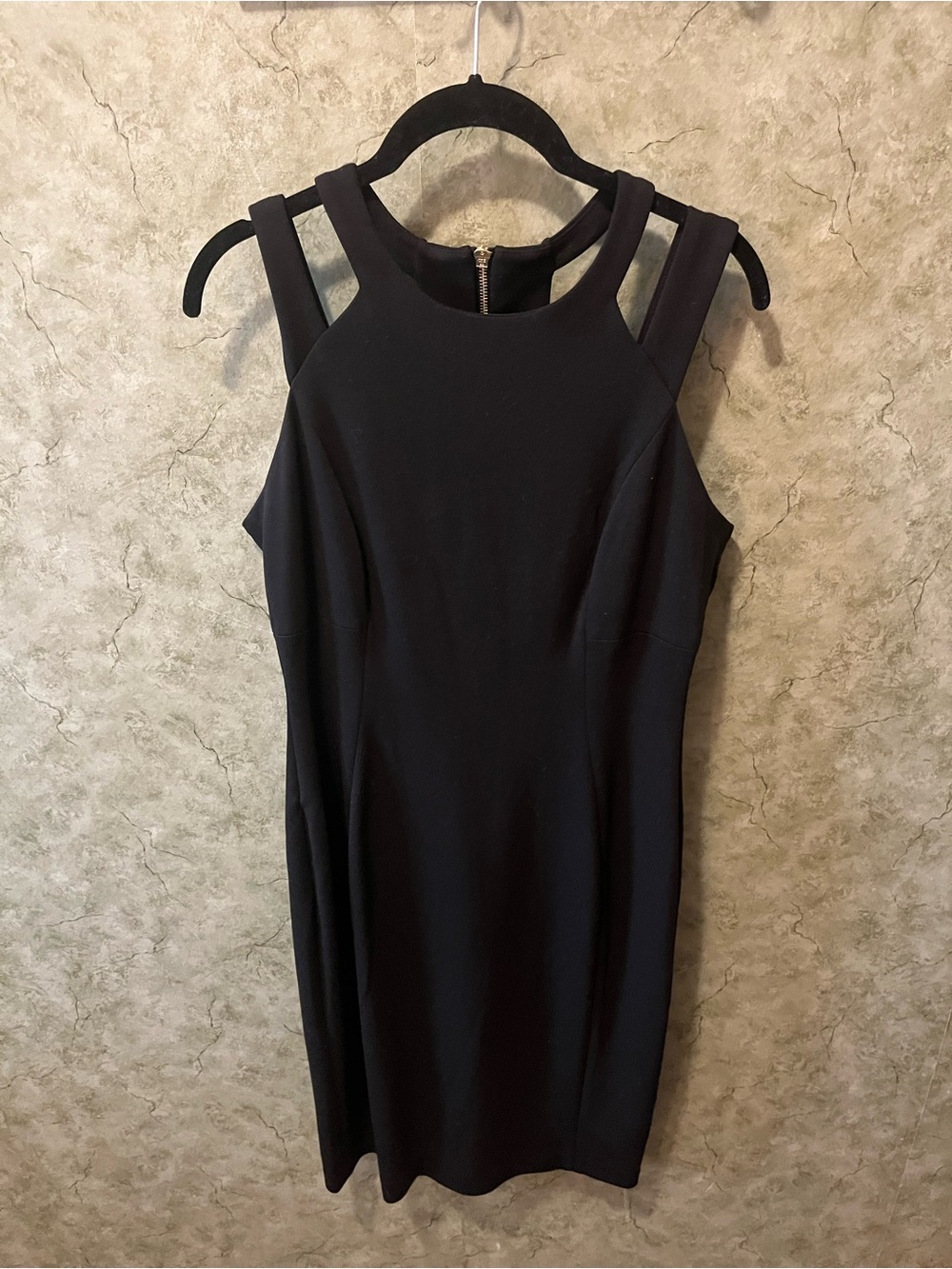 Calvin Klein Black Sheath Dress | Size 6 | Gold Zip Open Back